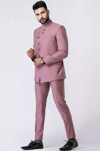 mauve bandhgala jodhpuri suit set for men
