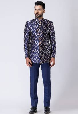 royal blue floral brocade jodhpuri suit set for men 1