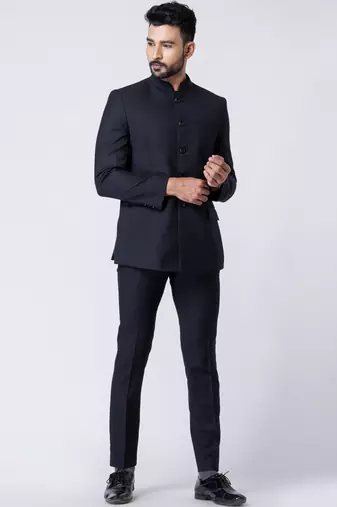 black bandhgala jodhpuri suit set for men