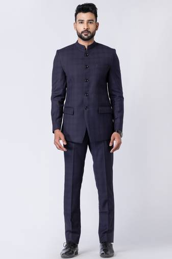 Navy blue polyester tr premium designer festive wear jopdupuri suit set