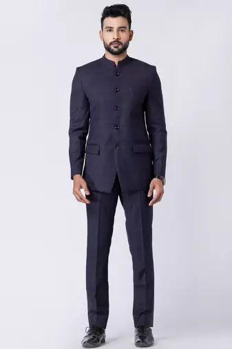 Navy blue polyester tr premium designer festive wear jopdupuri suit set