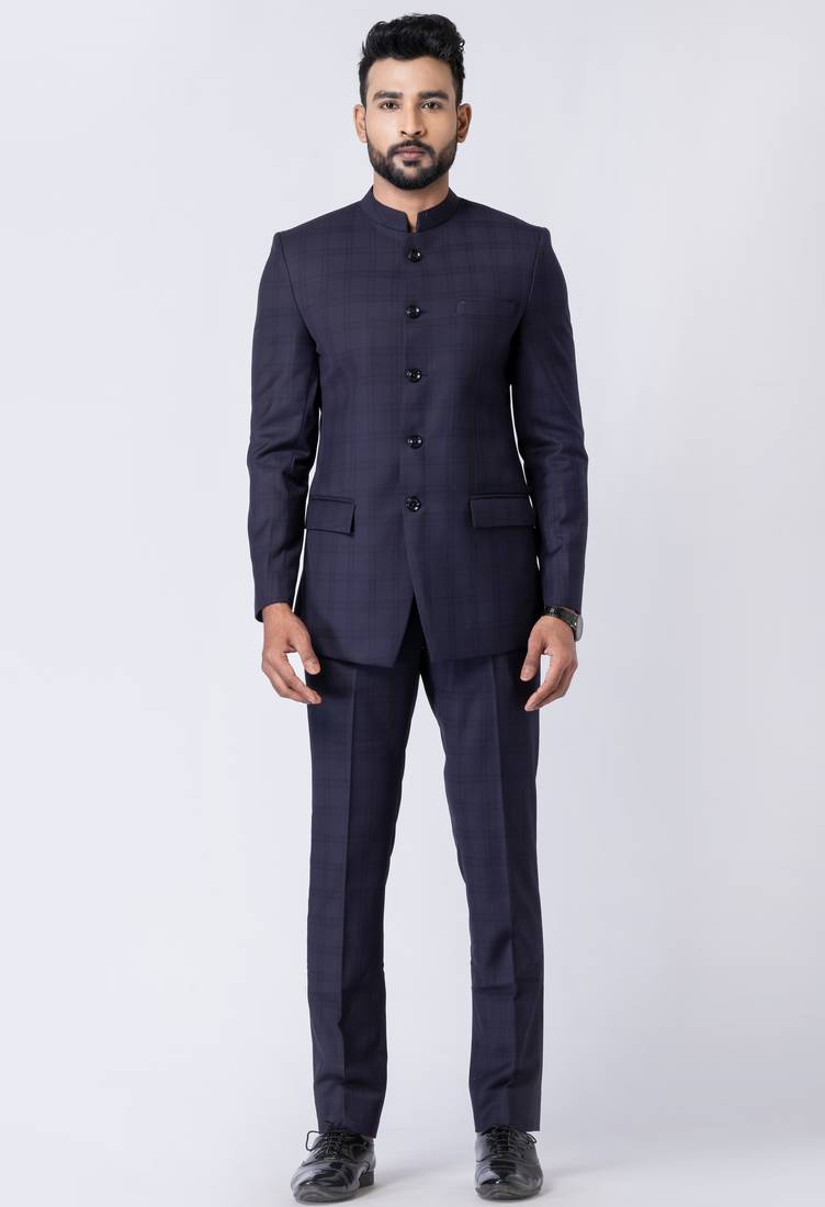 Navy blue polyester tr premium designer festive wear jopdupuri suit set