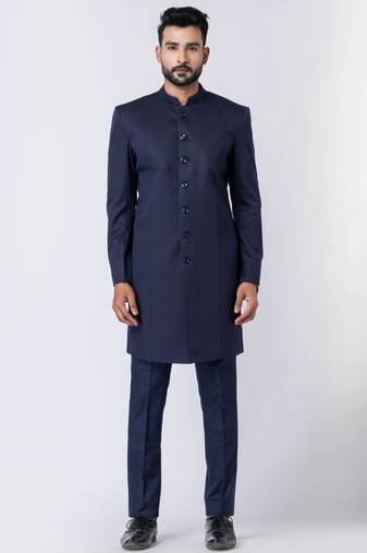 Navy blue polyester tr premium designer festive wear jopdupuri suit set