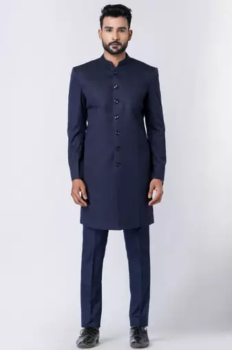Navy blue polyester tr premium designer festive wear jopdupuri suit set