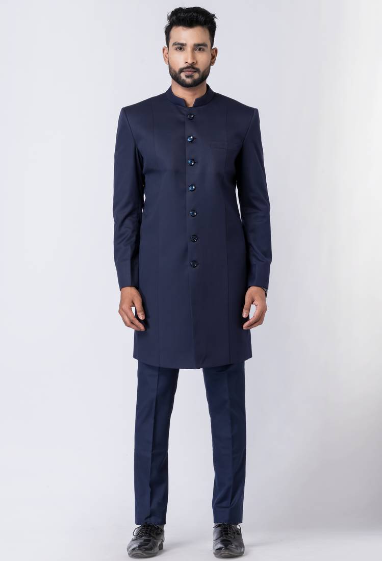 Navy blue polyester tr premium designer festive wear jopdupuri suit set
