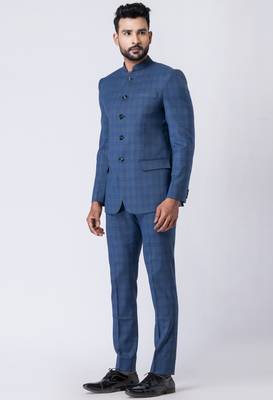 light blue checked jodhpuri suit set for men 4