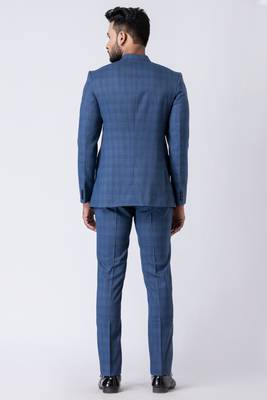 light blue checked jodhpuri suit set for men 5