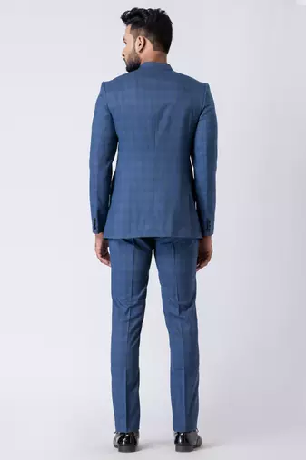 light blue checked jodhpuri suit set for men