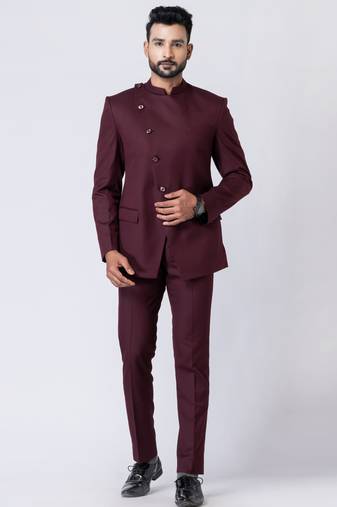 Wine polyester tr premium designer festive wear jopdupuri suit set