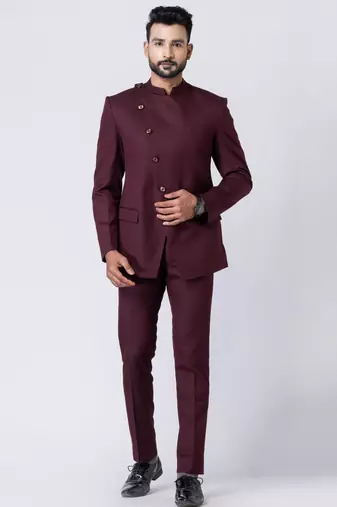 Wine polyester tr premium designer festive wear jopdupuri suit set