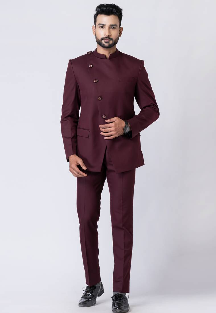Wine polyester tr premium designer festive wear jopdupuri suit set
