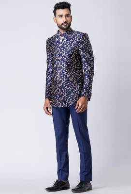 royal blue floral brocade jodhpuri suit set for men 2