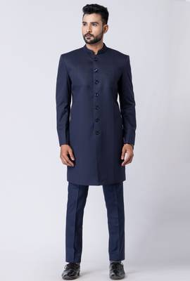 navy blue indo-western jodhpuri suit set for men 2