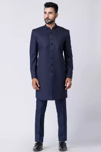 navy blue indo-western jodhpuri suit set for men