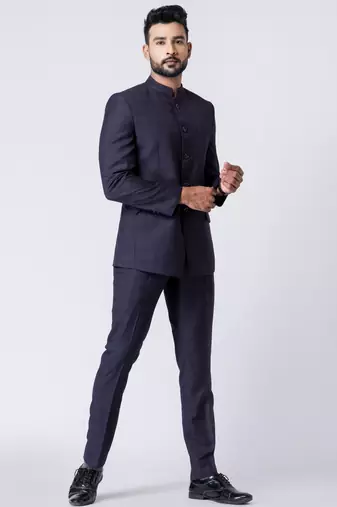 navy blue checked jodhpuri suit set for men