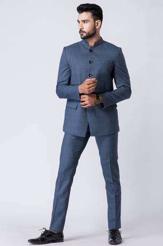 Light blue polyester tr premium designer festive wear jopdupuri suit set