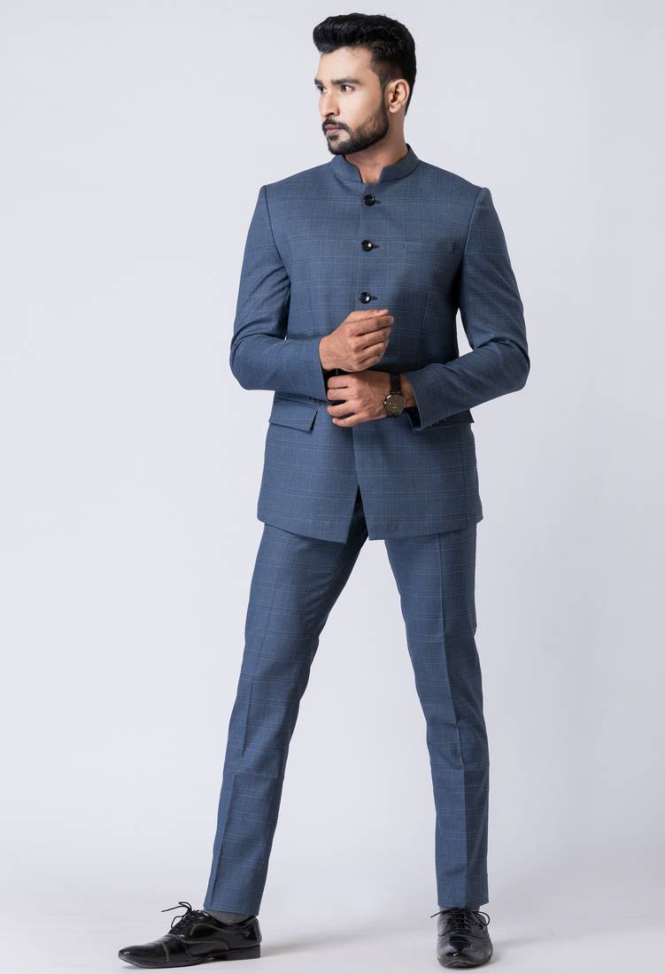Light blue polyester tr premium designer festive wear jopdupuri suit set