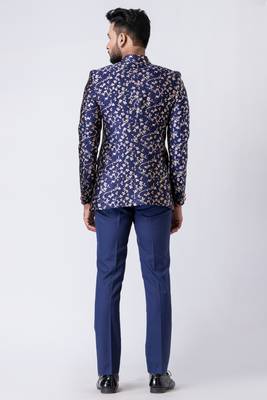 royal blue floral brocade jodhpuri suit set for men 3