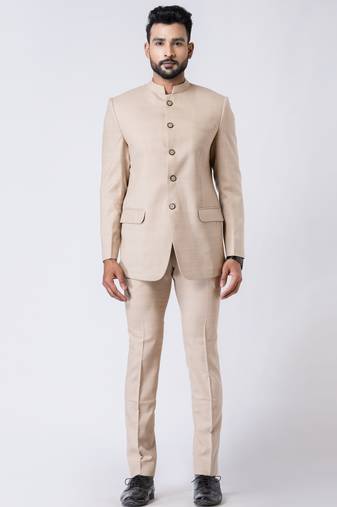 Beige  polyester tr premium designer festive wear jopdupuri suit set