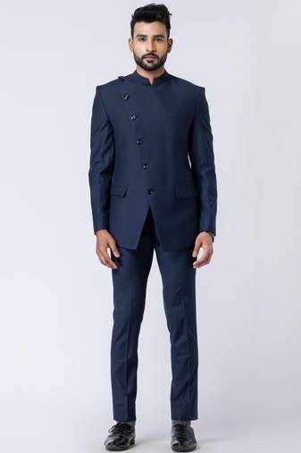Navy blue polyester tr premium designer festive wear jopdupuri suit set