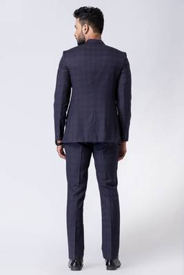 navy blue checked jodhpuri suit set for men 5