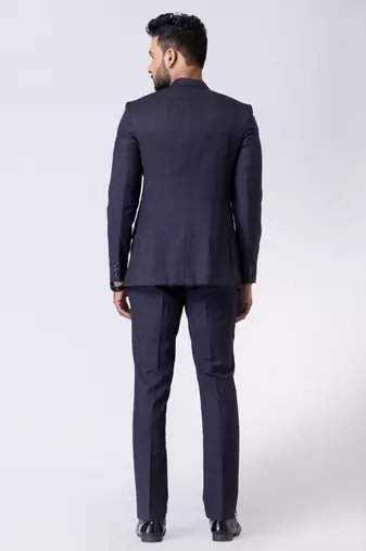 navy blue checked jodhpuri suit set for men
