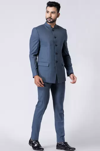 light blue polyester jodhpuri suit set for men