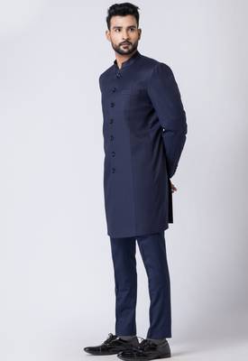 navy blue indo-western jodhpuri suit set for men 4