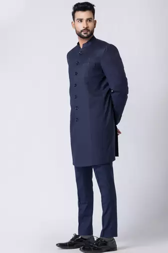 navy blue indo-western jodhpuri suit set for men