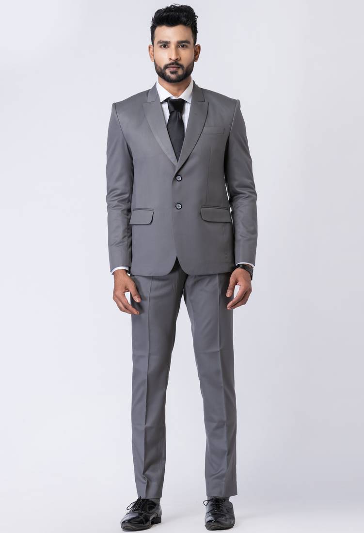 Grey polyester tr premium designer festive wear blazer with trouser set