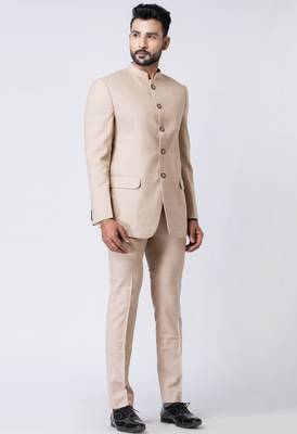 beige classic bandhgala jodhpuri suit set for men 3