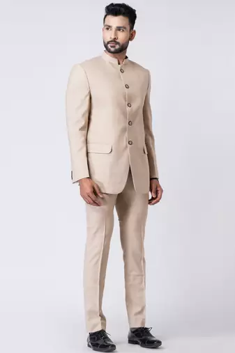 beige classic bandhgala jodhpuri suit set for men