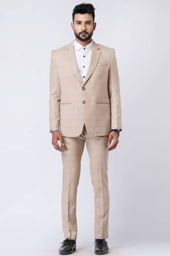 beige checked premium designer blazer with trouser set