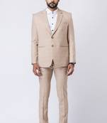 Beige polyester tr premium designer festive wear blazer with trouser set
