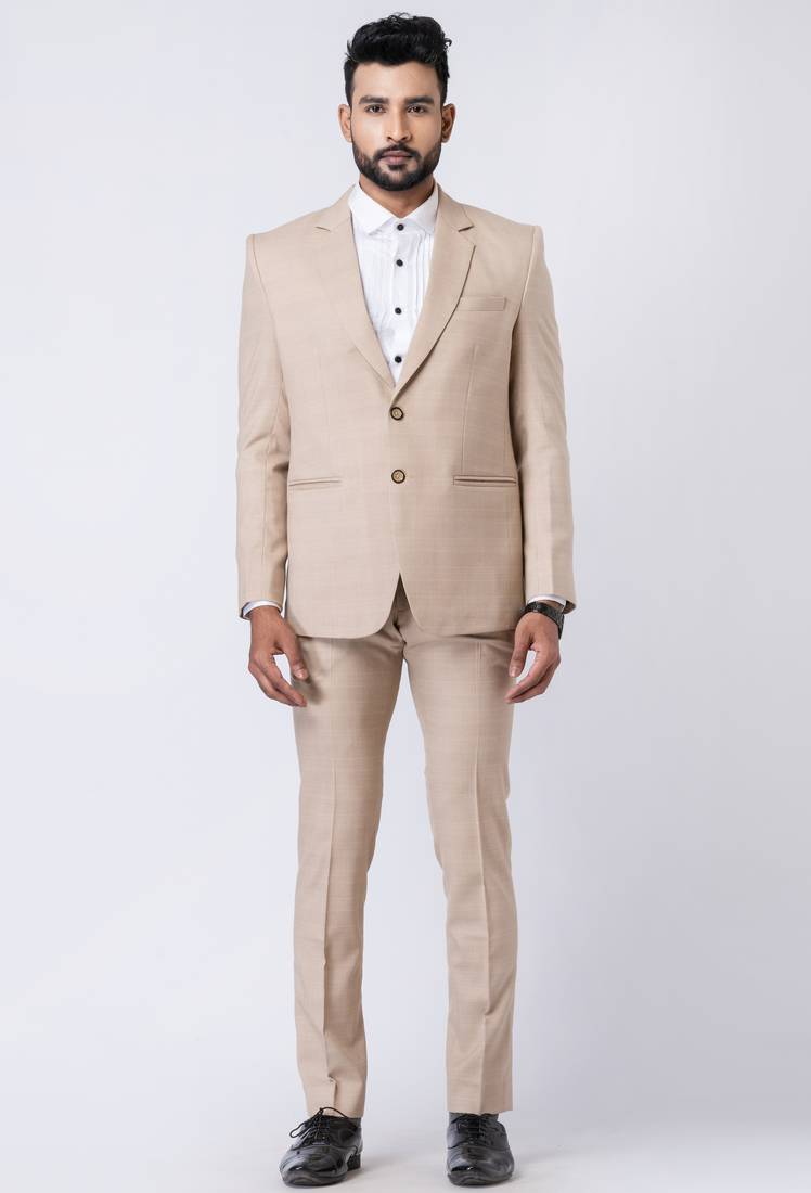 Beige polyester tr premium designer festive wear blazer with trouser set