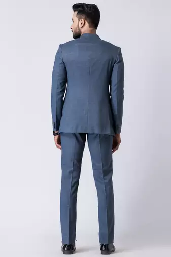 light blue polyester jodhpuri suit set for men