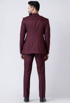 wine asymmetric button jodhpuri suit set for men 5