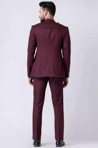 wine asymmetric button jodhpuri suit set for men