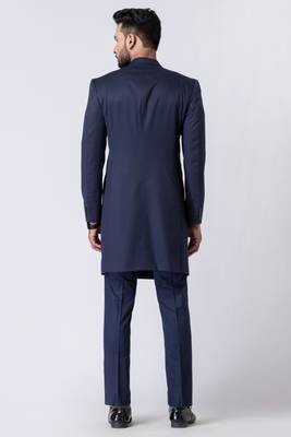 navy blue indo-western jodhpuri suit set for men 5
