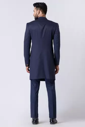 navy blue indo-western jodhpuri suit set for men