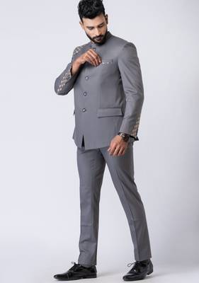 grey embellished shoulder jodhpuri suit set for men 4