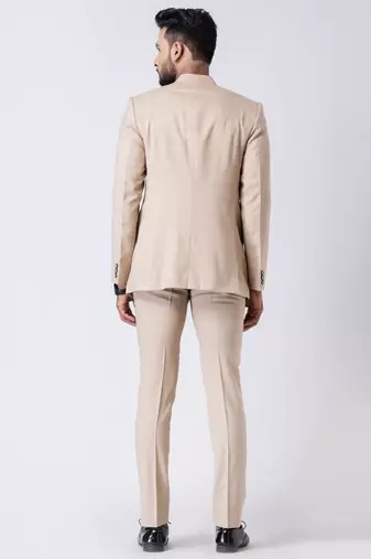 beige classic bandhgala jodhpuri suit set for men