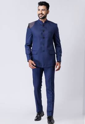 light navy blue embellished shoulder jodhpuri suit set for men 2