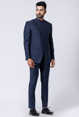 navy blue asymmetric jodhpuri suit set for men 4