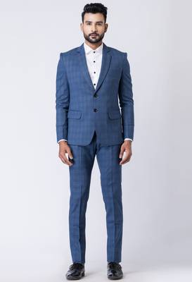 light blue checked premium designer blazer with trouser set 1