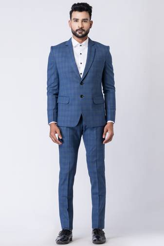 light blue checked premium designer blazer with trouser set