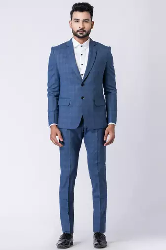 light blue checked premium designer blazer with trouser set