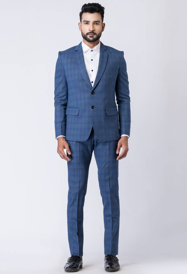 Light blue polyester tr premium designer festive wear blazer with trouser set