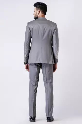 grey embellished shoulder jodhpuri suit set for men