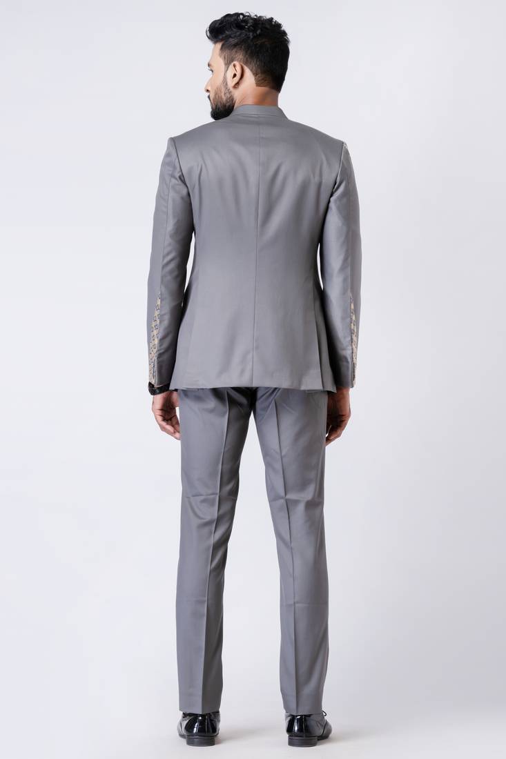 Grey polyester tr premium designer festive wear jopdupuri suit set